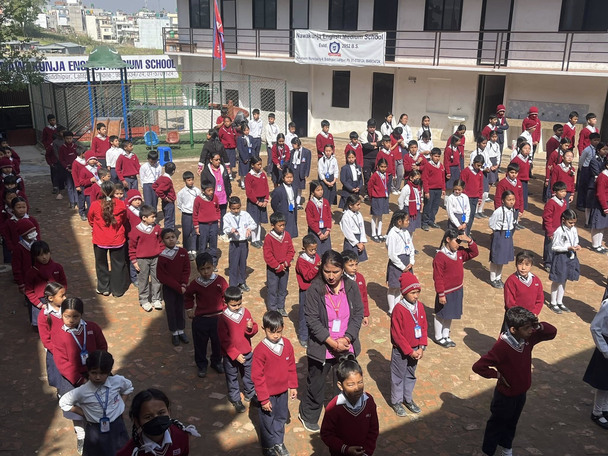 Nawakunja morning assembly in the school courtyard